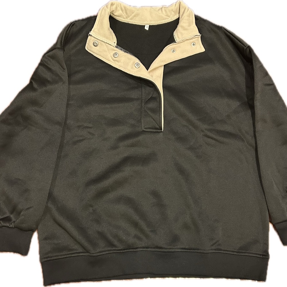 Woman's essential Black/Tan cozy pull over lightweight shirt NWOT size Medium